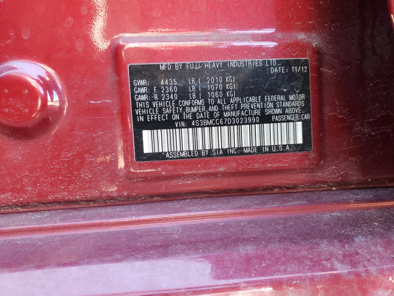 Photo 10 from auction – 2013 SUBARU LEGACY 2.5 with VIN 4S3BMCC67D3023990