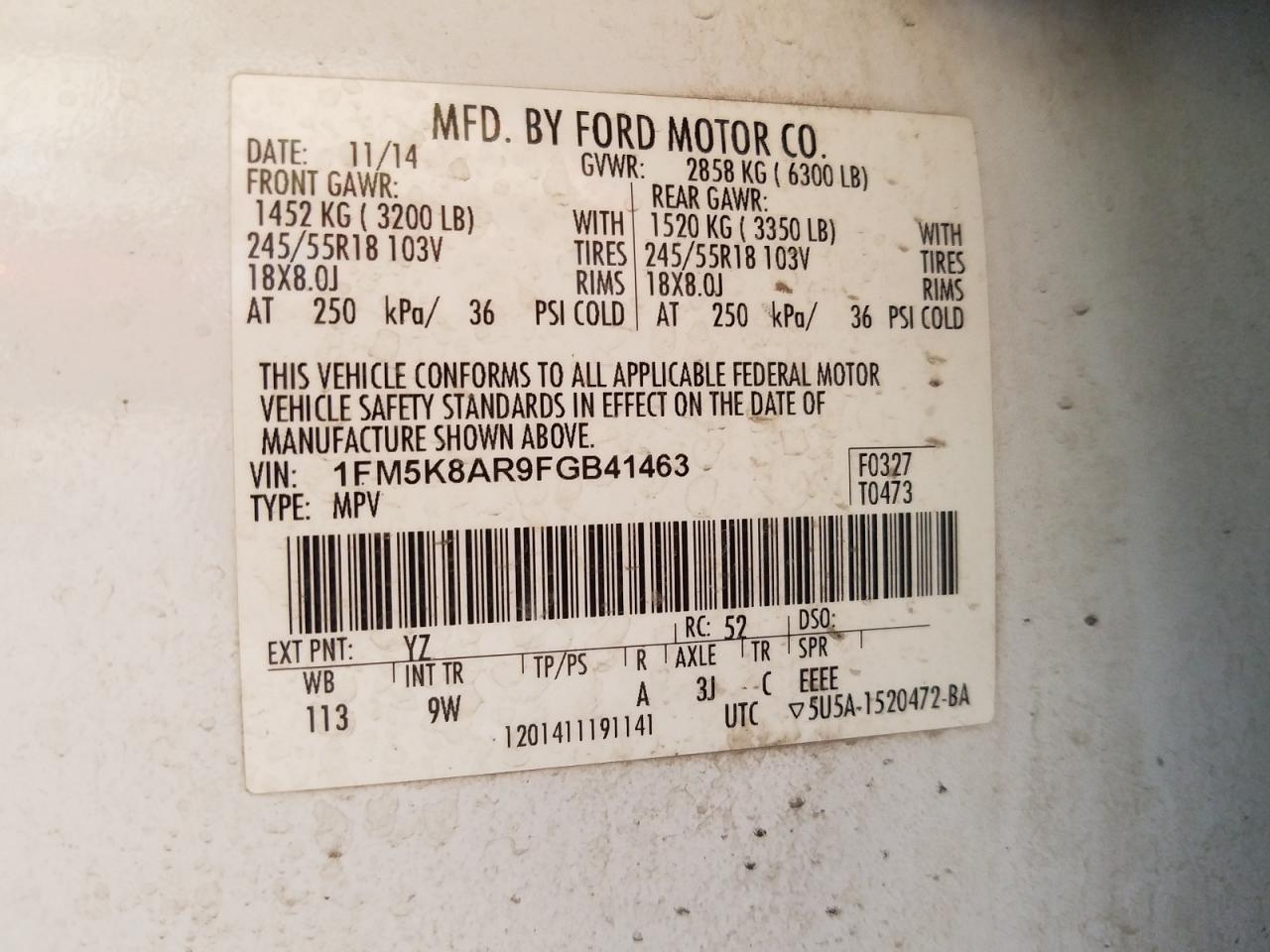 Photo 10 from auction – 2015 FORD EXPLORER P with VIN 1FM5K8AR9FGB41463
