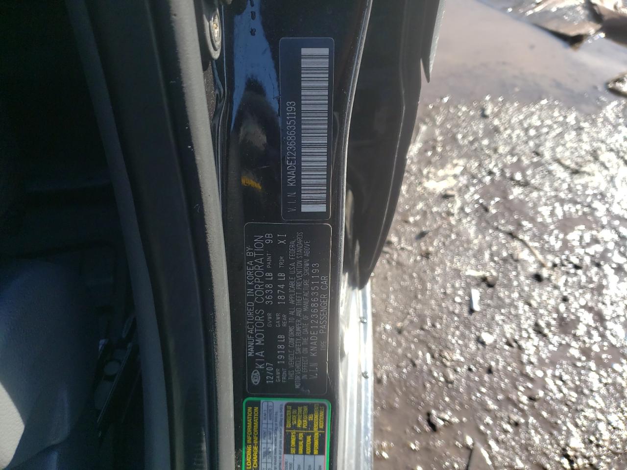 Photo 10 from auction – 2008 KIA RIO BASE with VIN KNADE123686351193