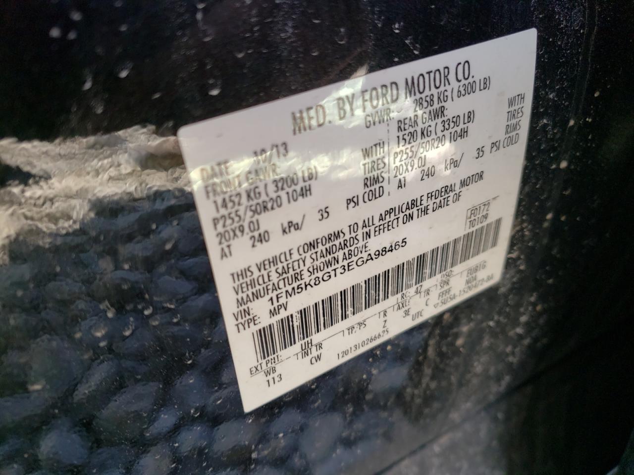 Photo 10 from auction – 2014 FORD EXPLORER S with VIN 1FM5K8GT3EGA98465
