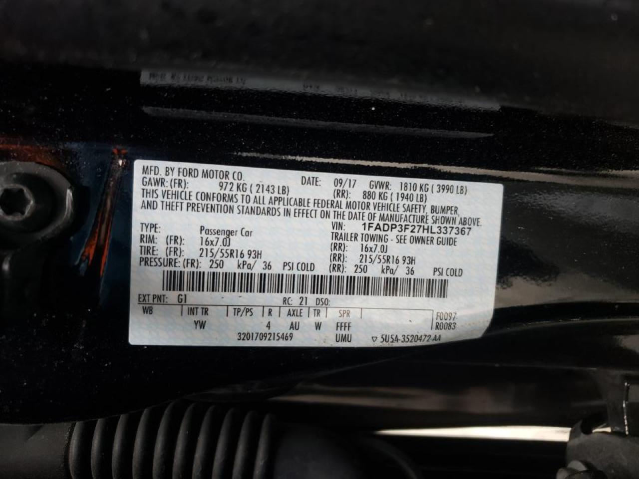 Photo 10 from auction – 2017 FORD FOCUS SE with VIN 1FADP3F27HL337367