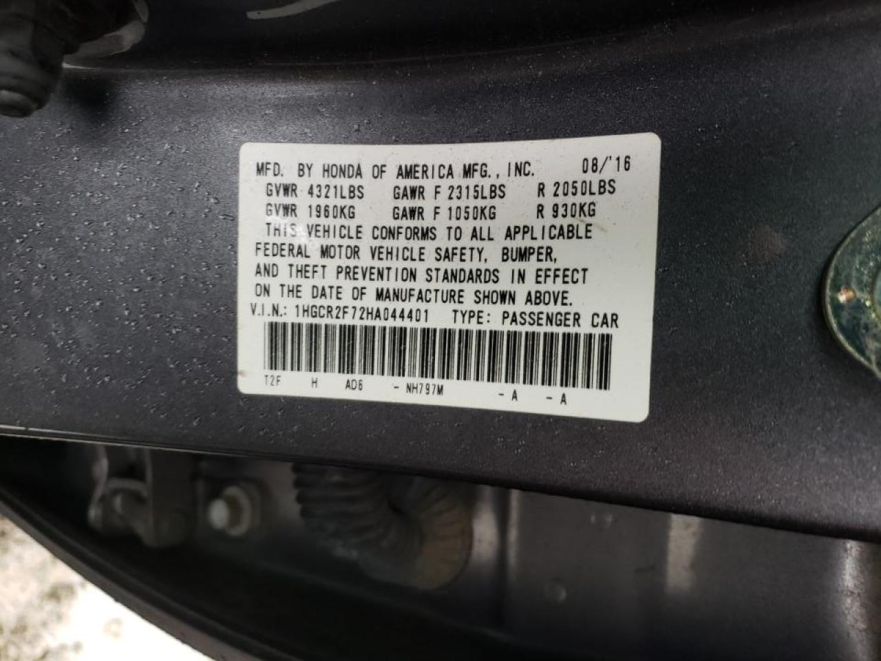 Photo 10 from auction – 2017 HONDA ACCORD EX with VIN 1HGCR2F72HA044401