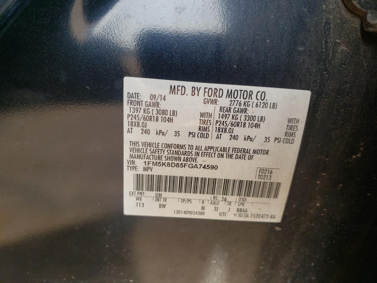 Photo 10 from auction – 2015 FORD EXPLORER with VIN 1FM5K8D85FGA74590