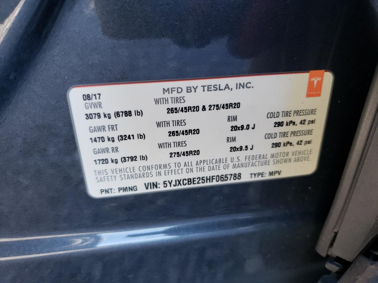 Photo 10 from auction – 2017 TESLA MODEL X with VIN 5YJXCBE25HF065788