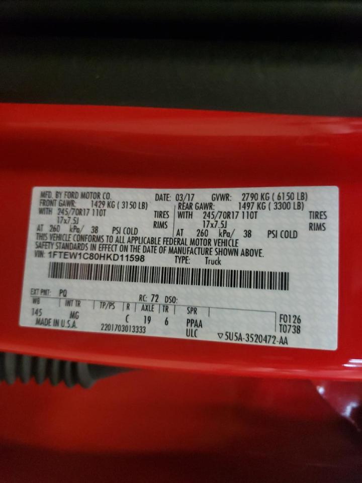Photo 10 from auction – 2017 FORD F150 SUPER with VIN 1FTEW1C80HKD11598