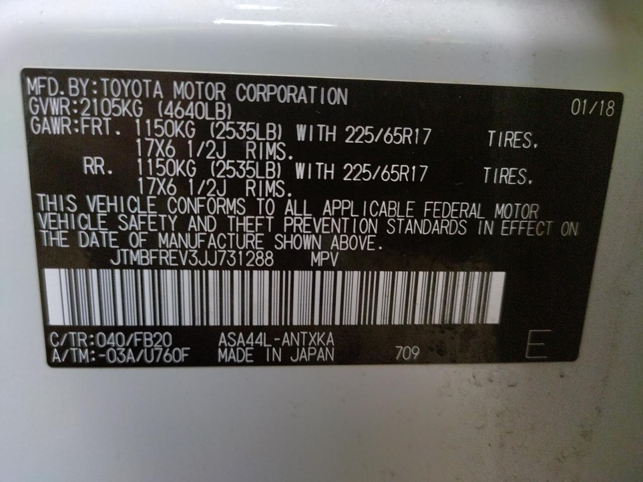 Photo 10 from auction – 2018 TOYOTA RAV4 LE with VIN JTMBFREV3JJ731288