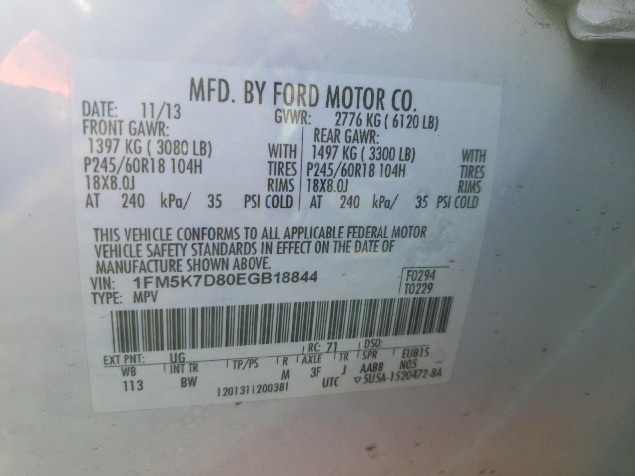 Photo 10 from auction – 2014 FORD EXPLORER X with VIN 1FM5K7D80EGB18844