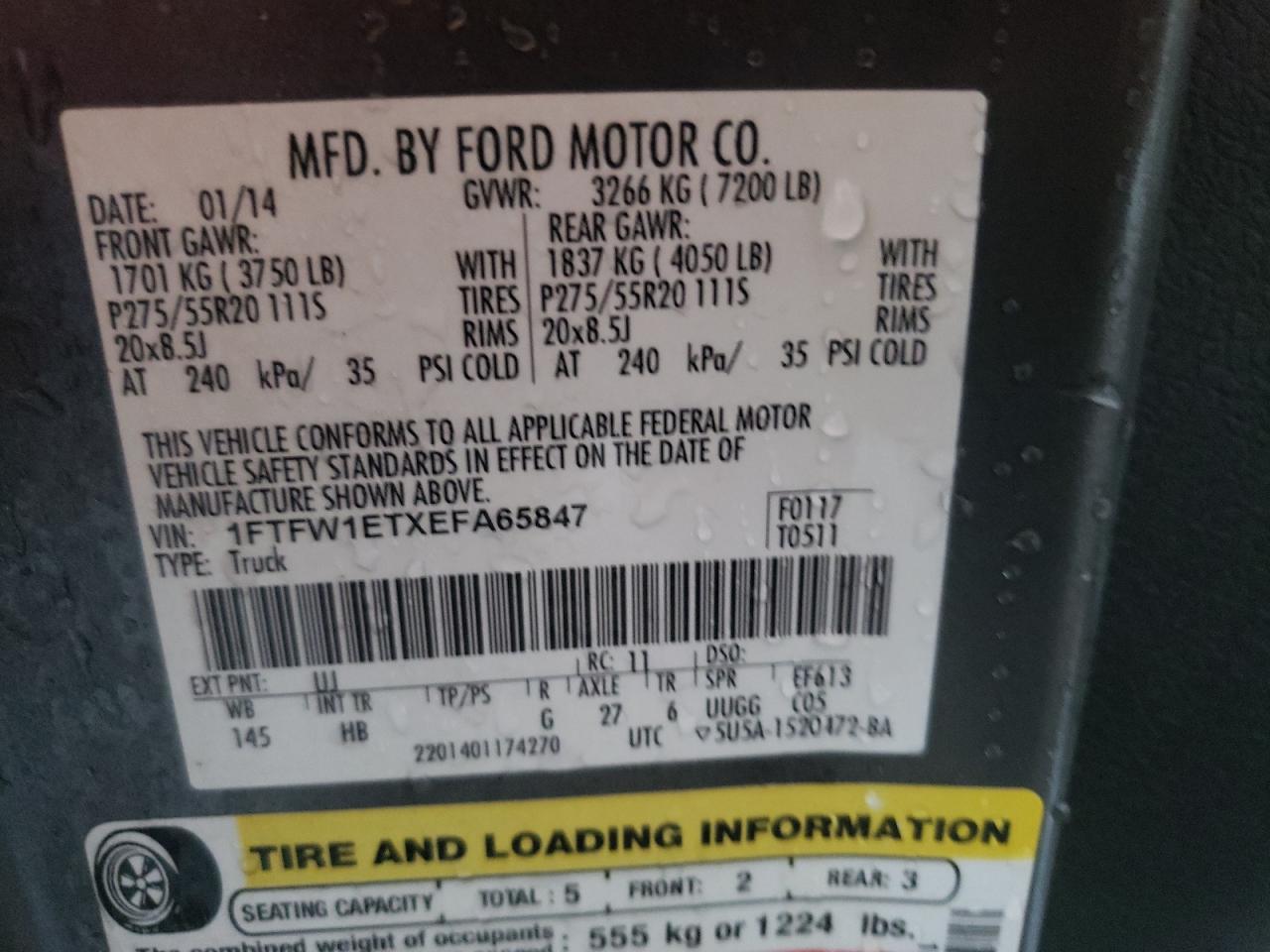 Photo 10 from auction – 2014 FORD F150 SUPER with VIN 1FTFW1ETXEFA65847