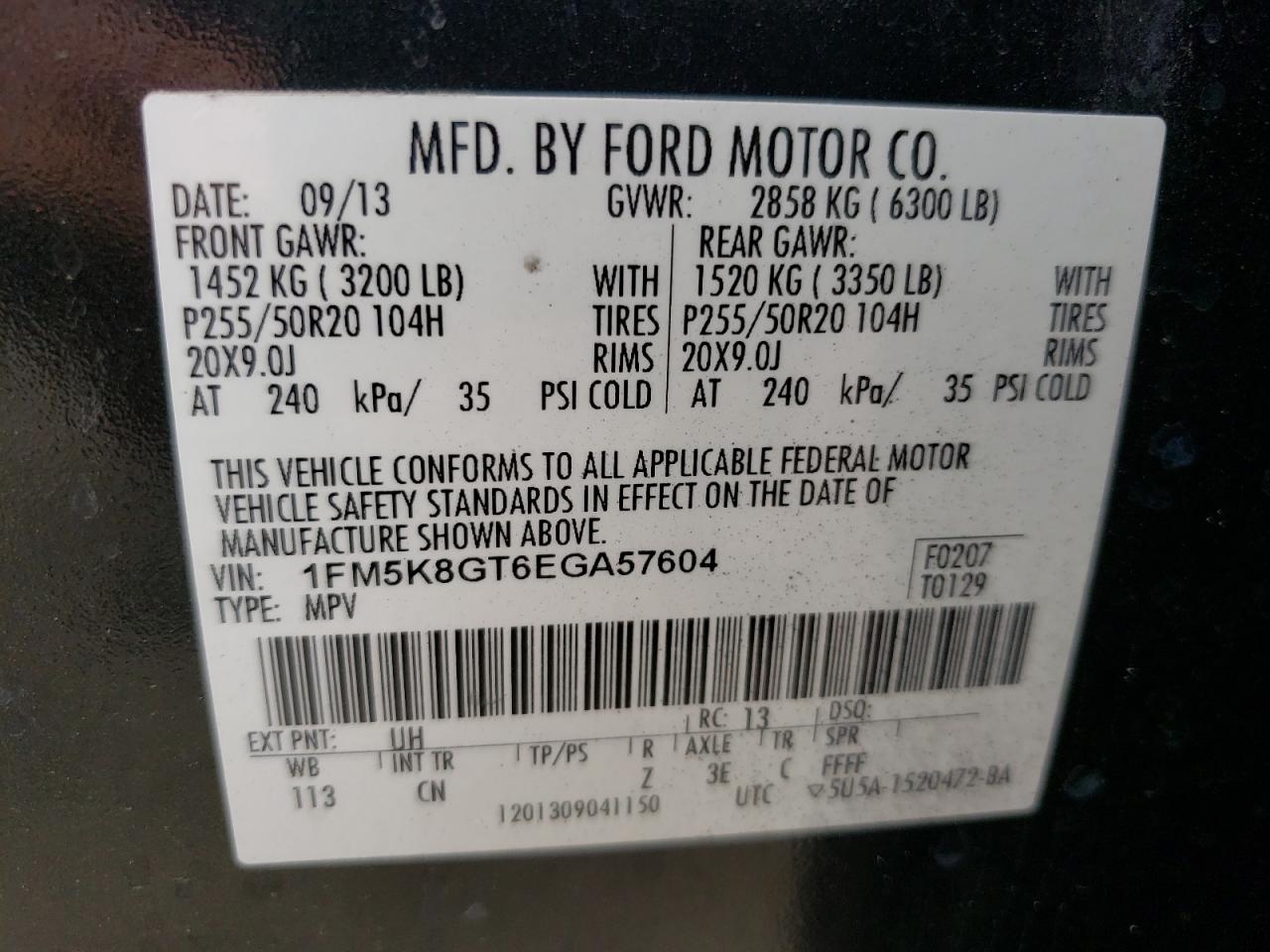 Photo 10 from auction – 2014 FORD EXPLORER S with VIN 1FM5K8GT6EGA57604