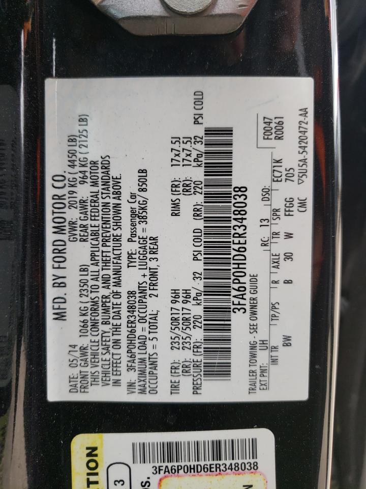 Photo 10 from auction – 2014 FORD FUSION SE with VIN 3FA6P0HD6ER348038