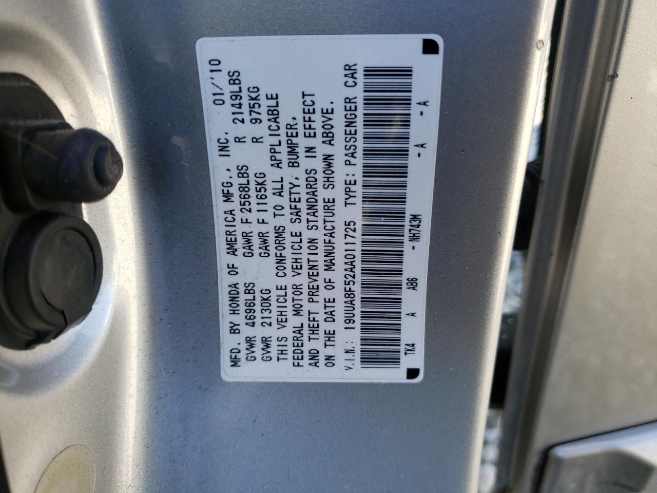 Photo 10 from auction – 2010 ACURA TL with VIN 19UUA8F52AA011725