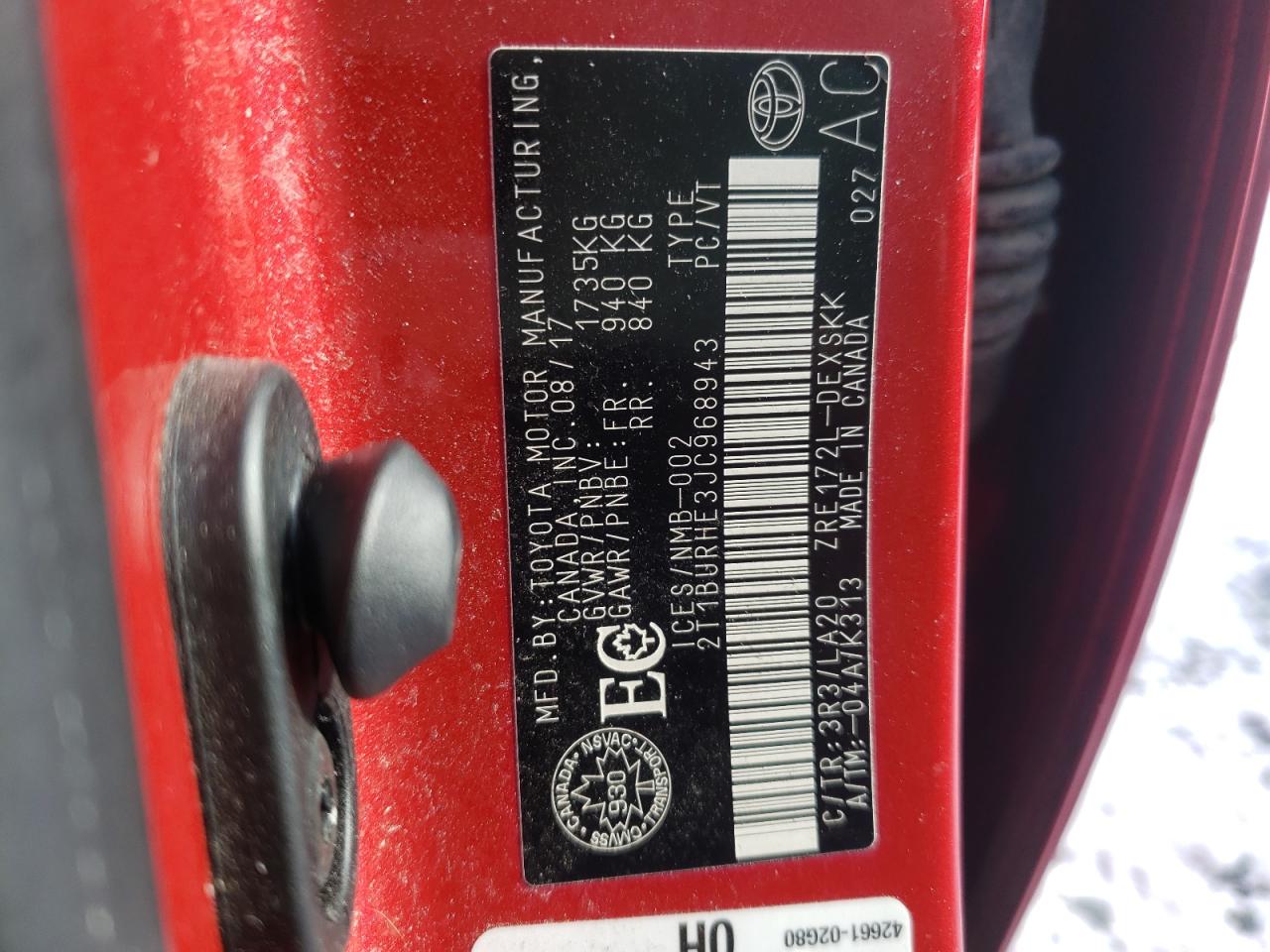 Photo 10 from auction – 2018 TOYOTA COROLLA L with VIN 2T1BURHE3JC968943