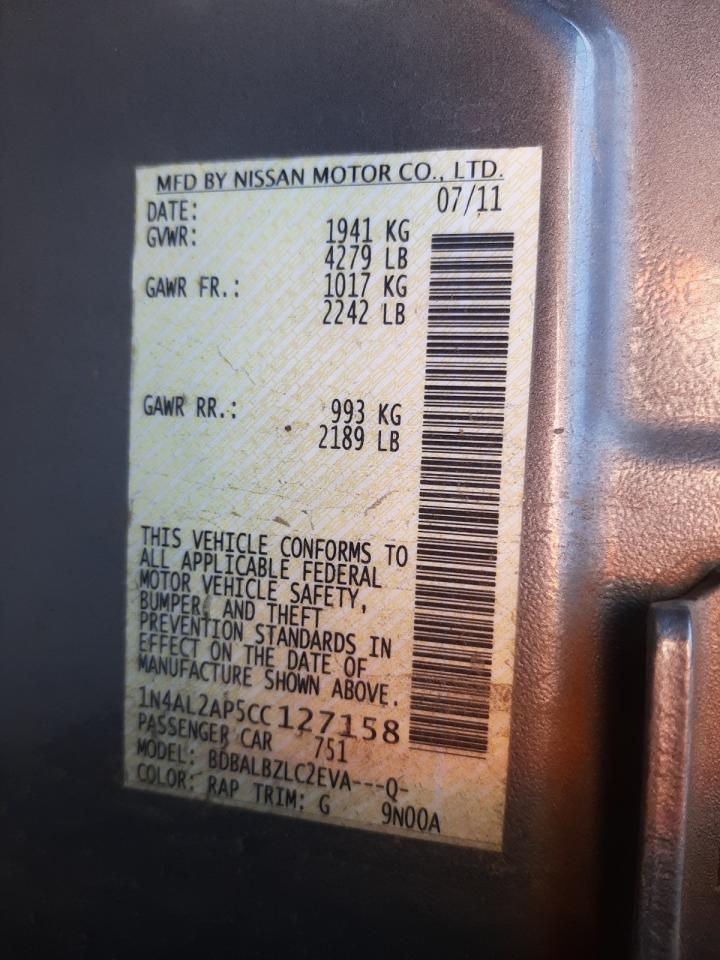 Photo 10 from auction – 2012 NISSAN ALTIMA BAS with VIN 1N4AL2AP5CC127158