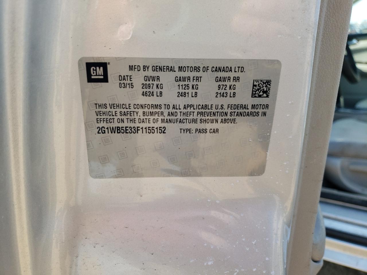 Photo 10 from auction – 2015 CHEVROLET IMPALA LIM with VIN 2G1WB5E33F1155152