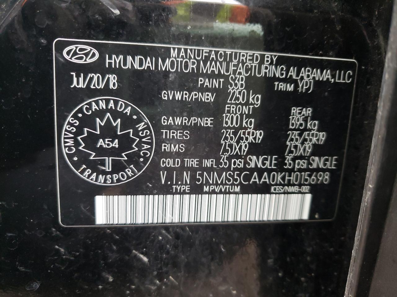 Photo 10 from auction – 2019 HYUNDAI SANTA FE L with VIN 5NMS5CAA0KH015698