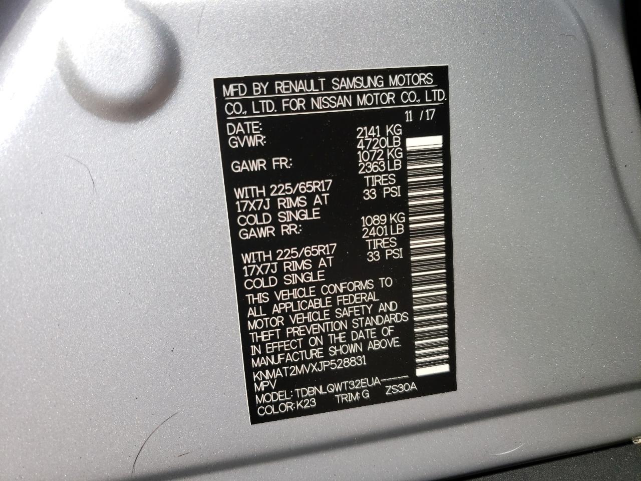 Photo 10 from auction – 2018 NISSAN ROGUE S with VIN KNMAT2MVXJP528831