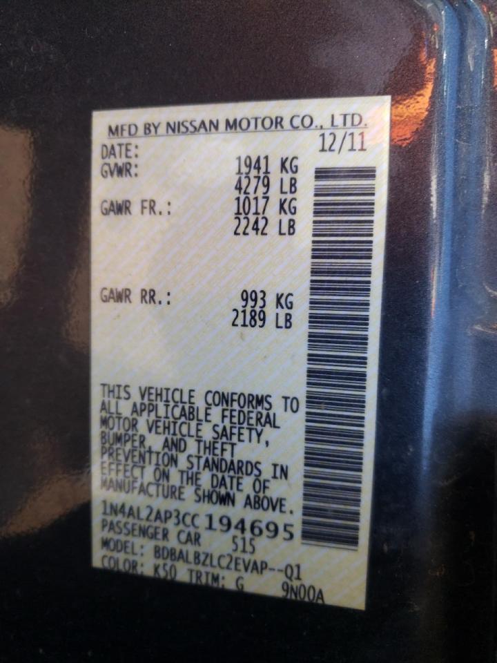 Zdjęcie 10 z aukcji – 2012 NISSAN ALTIMA BAS z VIN 1N4AL2AP3CC194695
