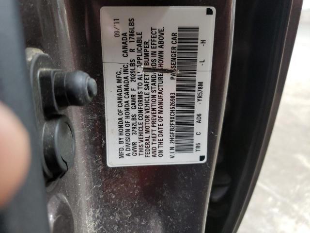 Photo 10 from auction – 2012 HONDA CIVIC EXL with VIN 2HGFB2F9XCH526983