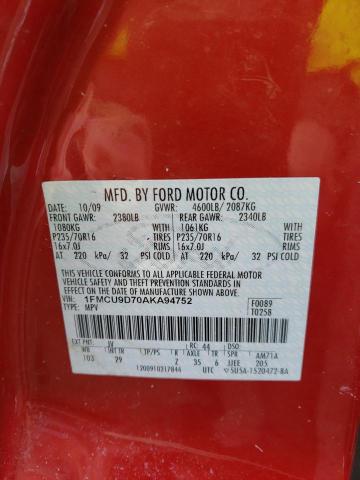 Photo 10 from auction – 2010 FORD ESCAPE XLT with VIN 1FMCU9D70AKA94752