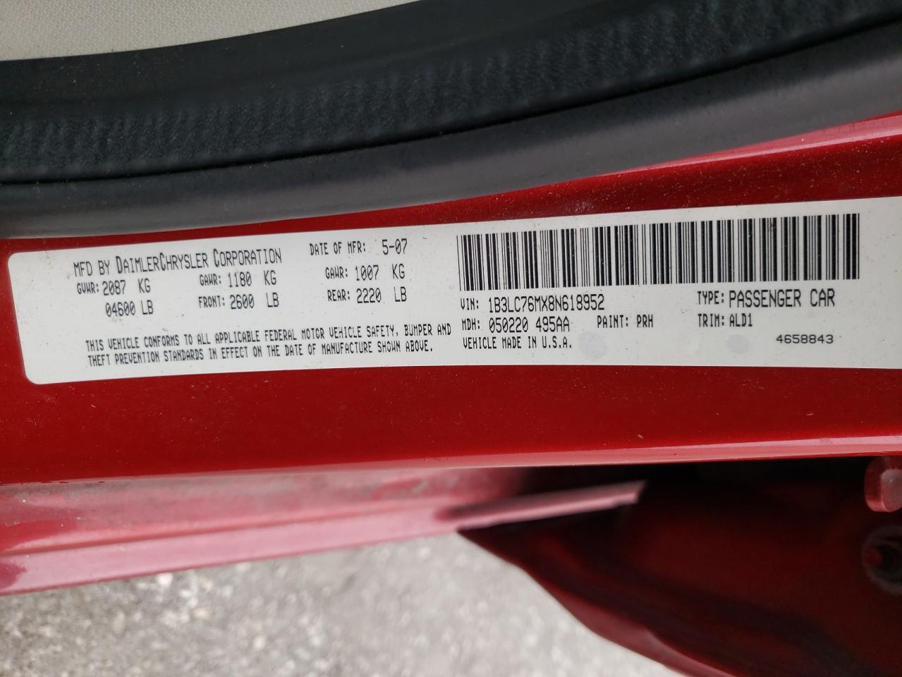Photo 10 from auction – 2008 DODGE AVENGER R/ with VIN 1B3LC76MX8N618952