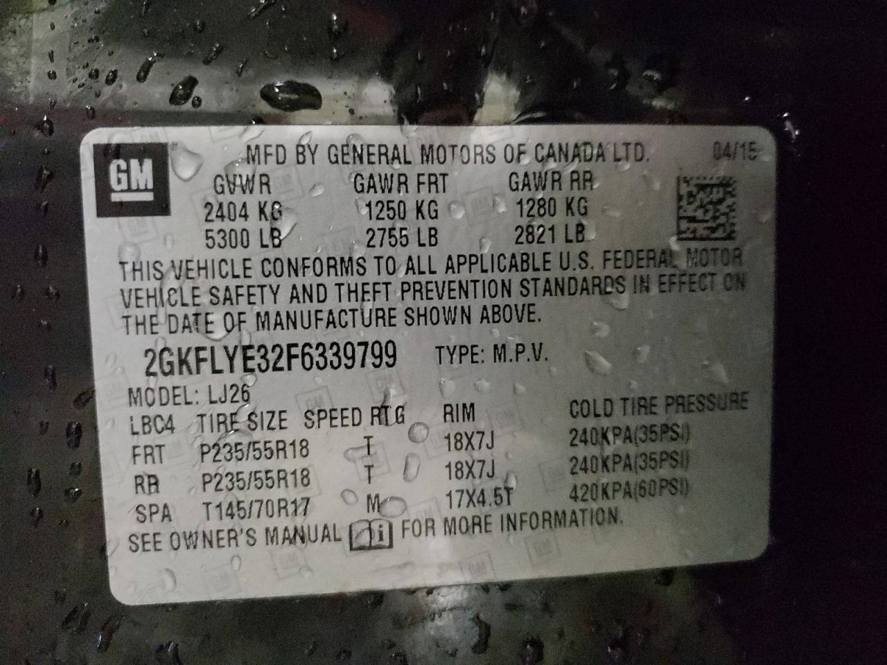 Photo 10 from auction – 2015 GMC TERRAIN SL with VIN 2GKFLYE32F6339799