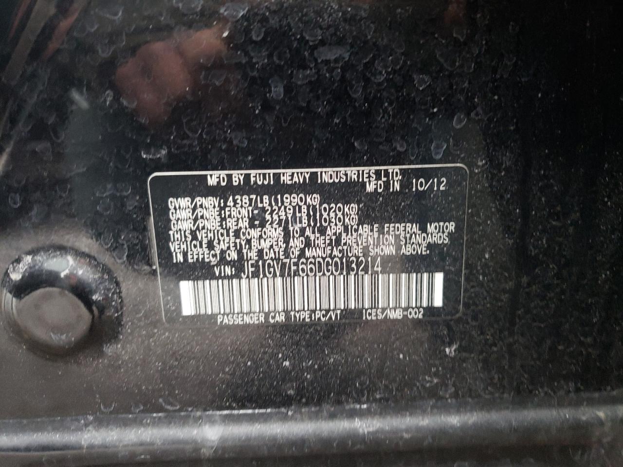 Photo 10 from auction – 2013 SUBARU IMPREZA WR with VIN JF1GV7F66DG013214