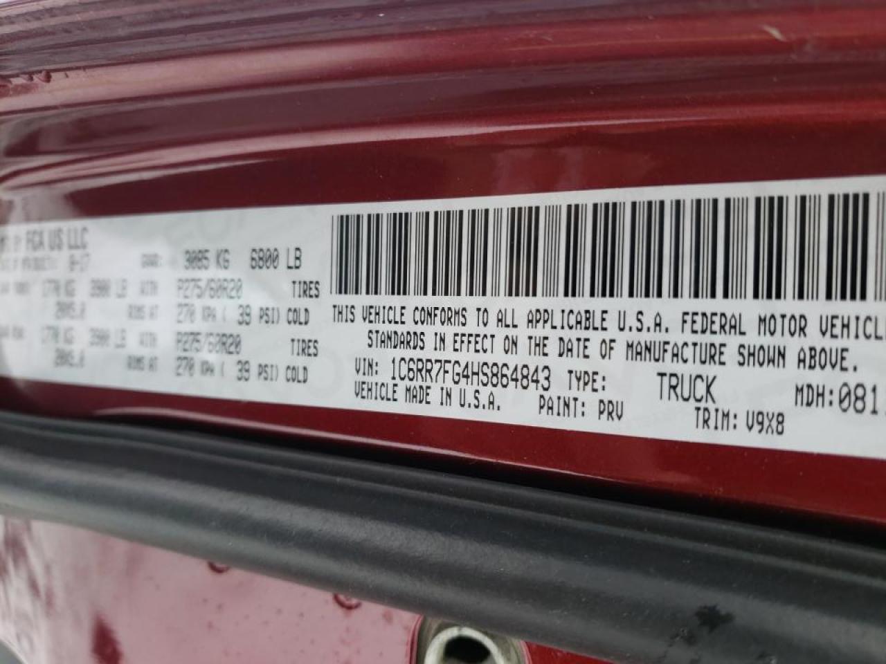 Photo 10 from auction – 2017 RAM 1500 ST with VIN 1C6RR7FG4HS864843