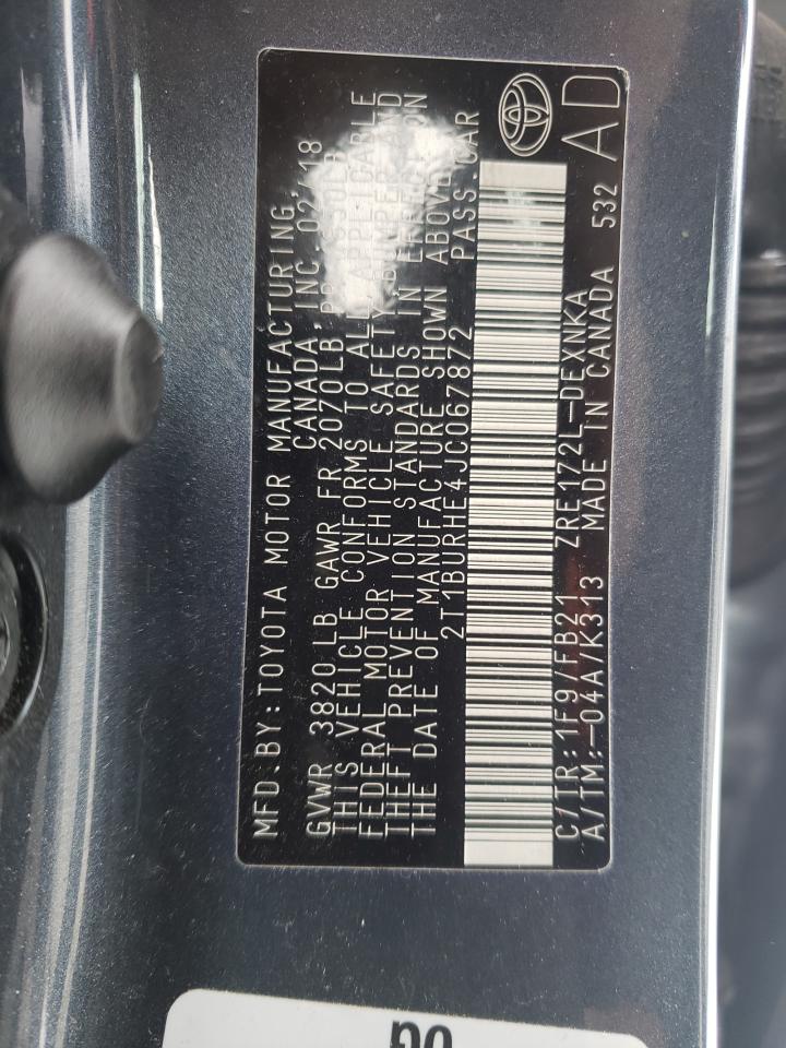 Photo 10 from auction – 2018 TOYOTA COROLLA L with VIN 2T1BURHE4JC067872