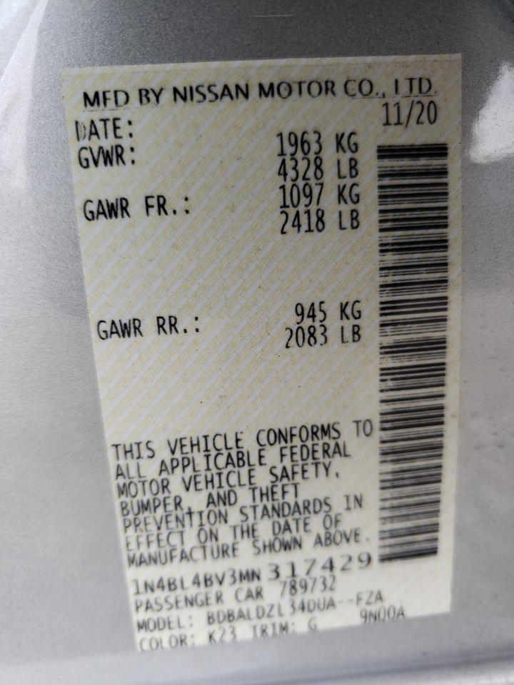 Photo 10 from auction – 2021 NISSAN ALTIMA S with VIN 1N4BL4BV3MN317429