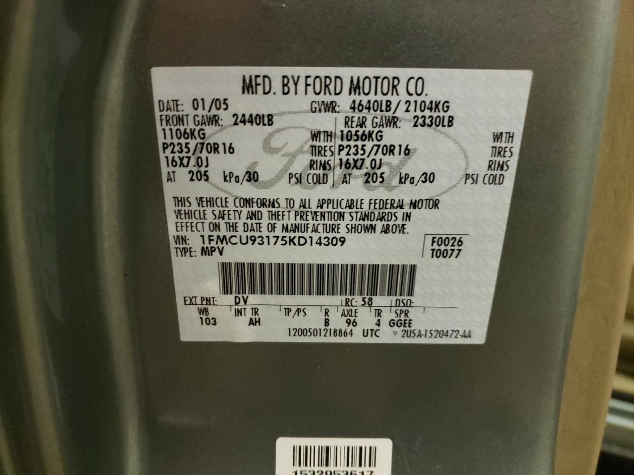 Photo 10 from auction – 2004 FORD ESCAPE with VIN 1FMCU93175KD14309