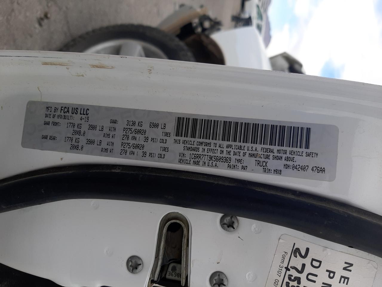 Photo 10 from auction – 2019 RAM 1500 CLASS with VIN 1C6RR7TT9KS609369