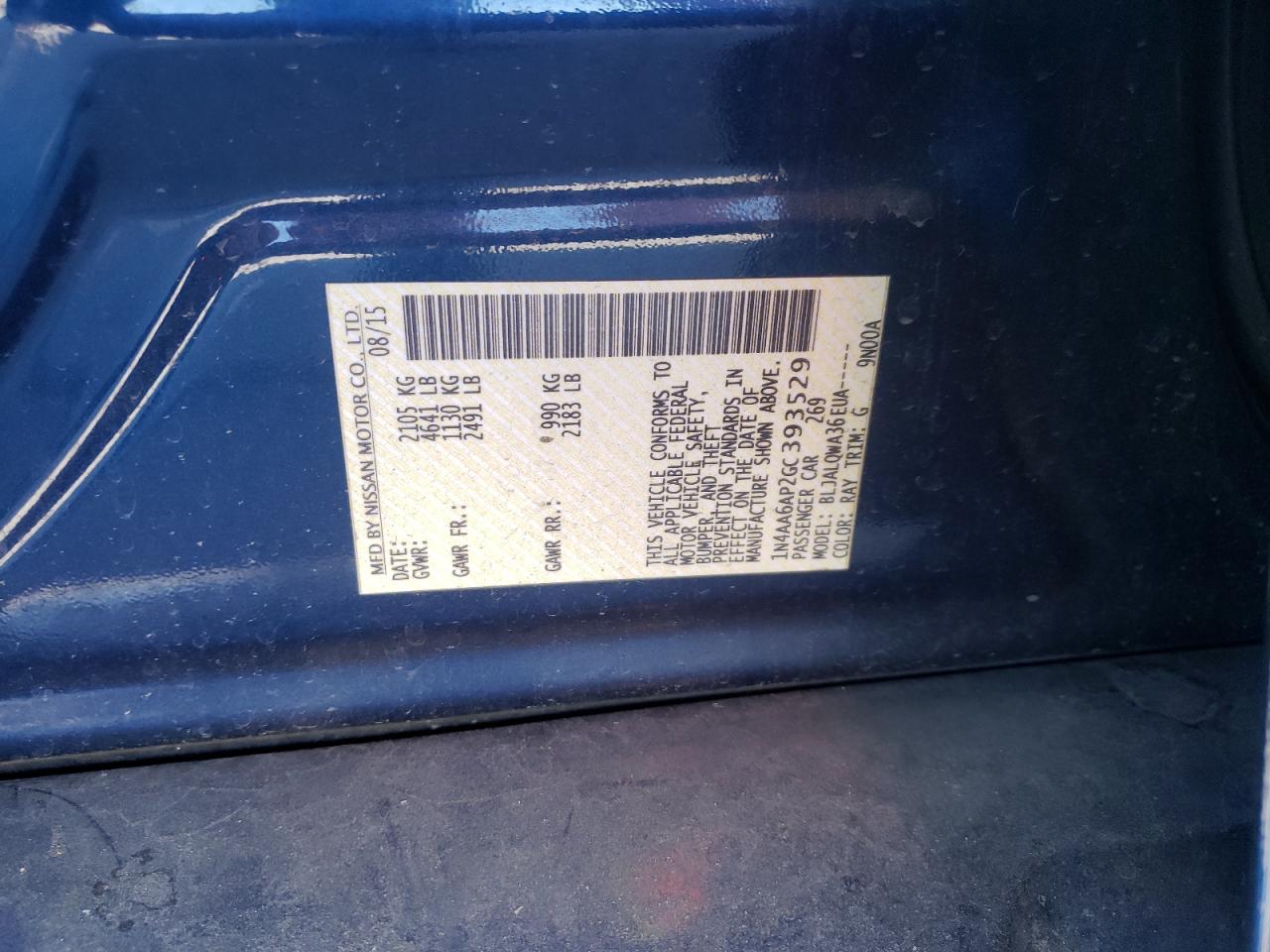 Photo 10 from auction – 2016 NISSAN MAXIMA 3.5 with VIN 1N4AA6AP2GC393529