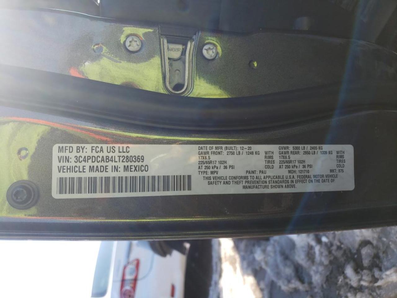 Photo 10 from auction – 2020 DODGE JOURNEY SE with VIN 3C4PDCAB4LT280369