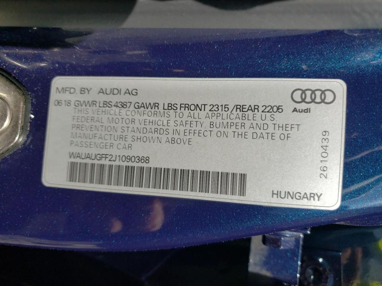 Photo 10 from auction – 2018 AUDI A3 PREMIUM with VIN WAUAUGFF2J1090368