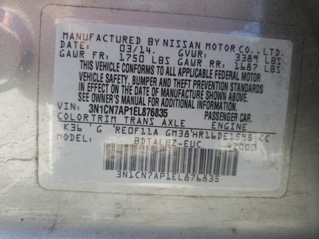Photo 10 from auction – 2014 NISSAN VERSA S with VIN 3N1CN7AP1EL876835