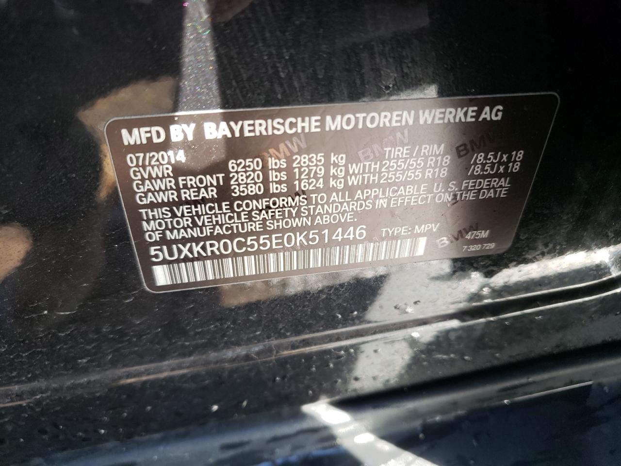 Photo 10 from auction – 2014 BMW X5 XDRIVE3 with VIN 5UXKR0C55E0K51446