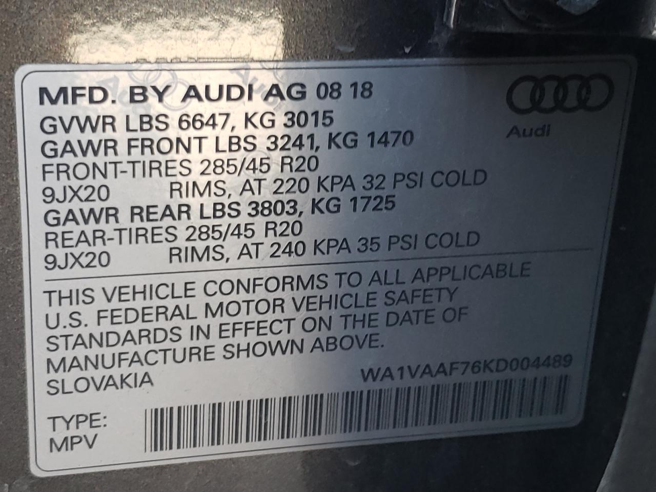 Photo 10 from auction – 2019 AUDI Q7 PRESTIG with VIN WA1VAAF76KD004489