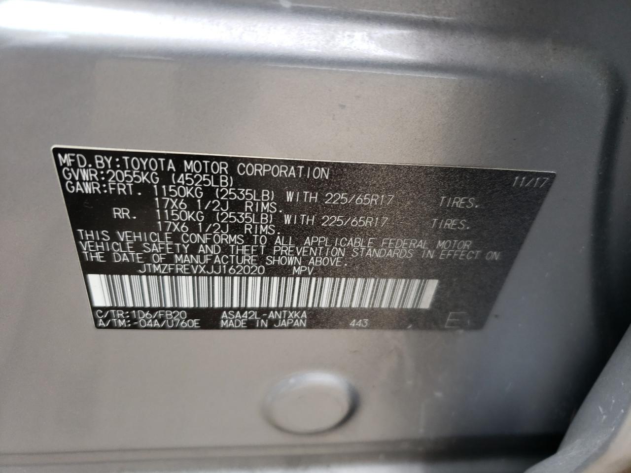 Photo 10 from auction – 2018 TOYOTA RAV4 LE with VIN JTMZFREVXJJ162020