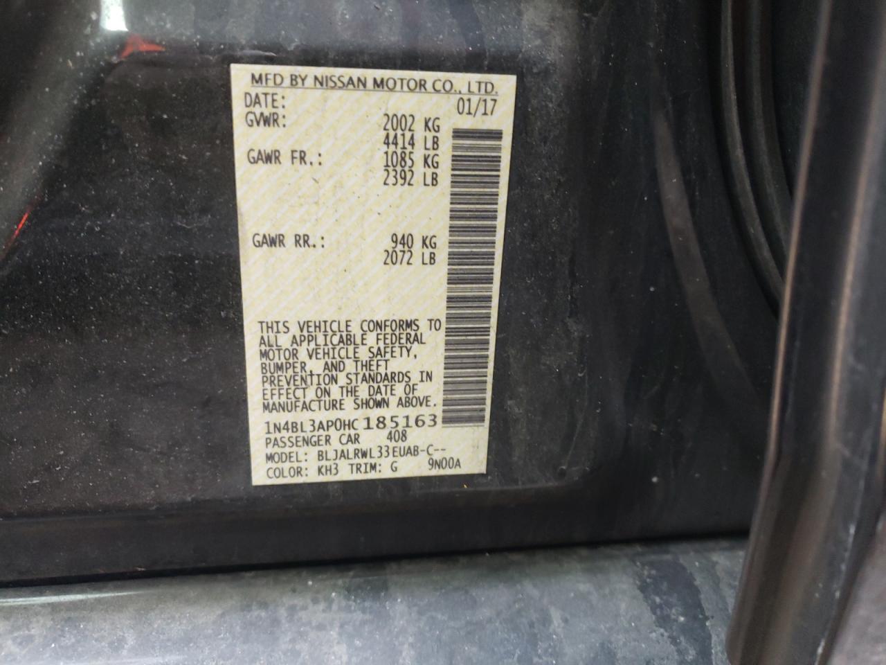 Photo 10 from auction – 2017 NISSAN ALTIMA 3.5 with VIN 1N4BL3AP0HC185163