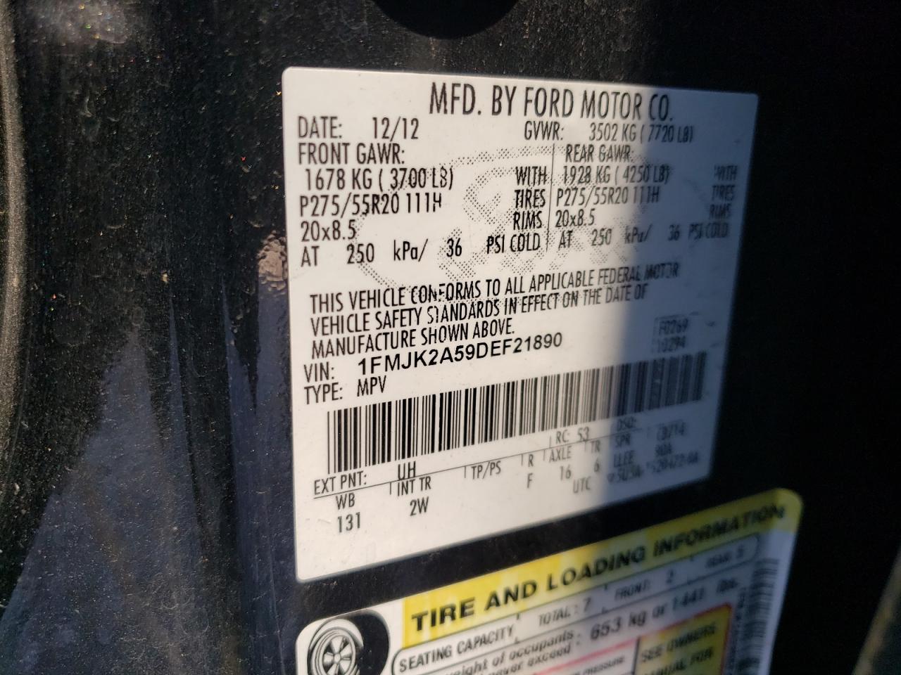 Photo 10 from auction – 2013 FORD EXPEDITION with VIN 1FMJK2A59DEF21890