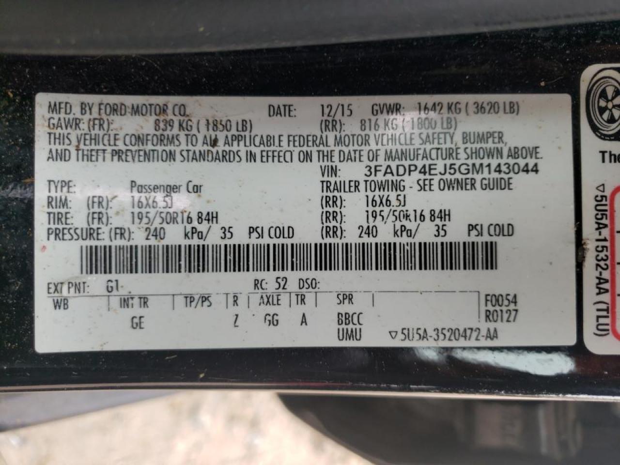 Photo 10 from auction – 2016 FORD FIESTA SE with VIN 3FADP4EJ5GM143044