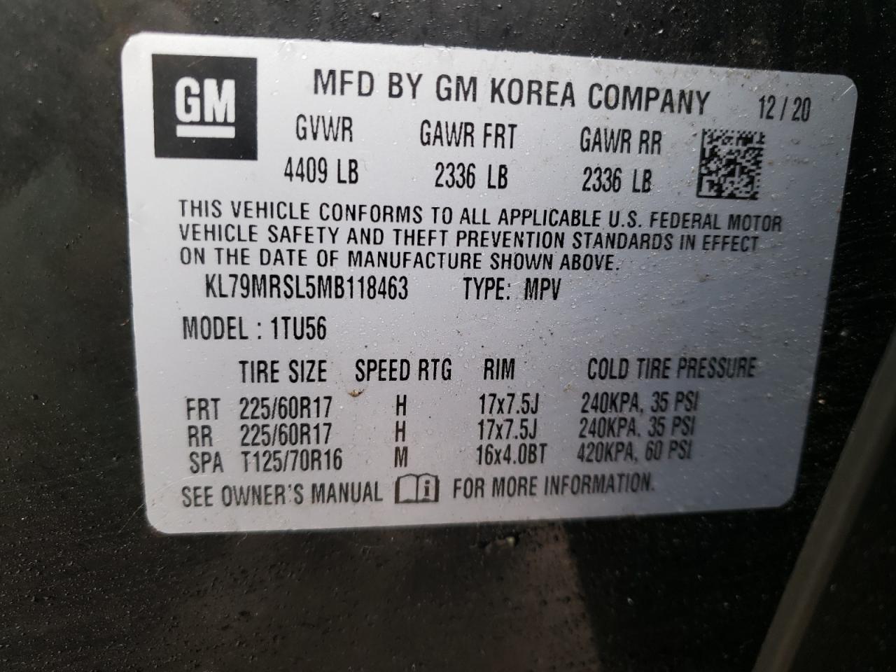 Photo 10 from auction – 2021 CHEVROLET TRAILBLAZE with VIN KL79MRSL5MB118463