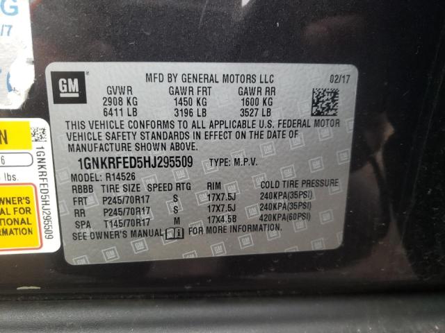 Photo 10 from auction – 2017 CHEVROLET TRAVERSE L with VIN 1GNKRFED5HJ295509