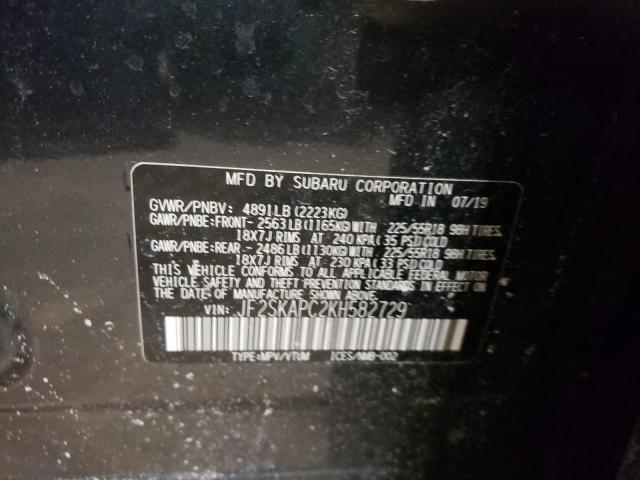 Photo 10 from auction – 2019 SUBARU FORESTER S with VIN JF2SKAPC2KH582729