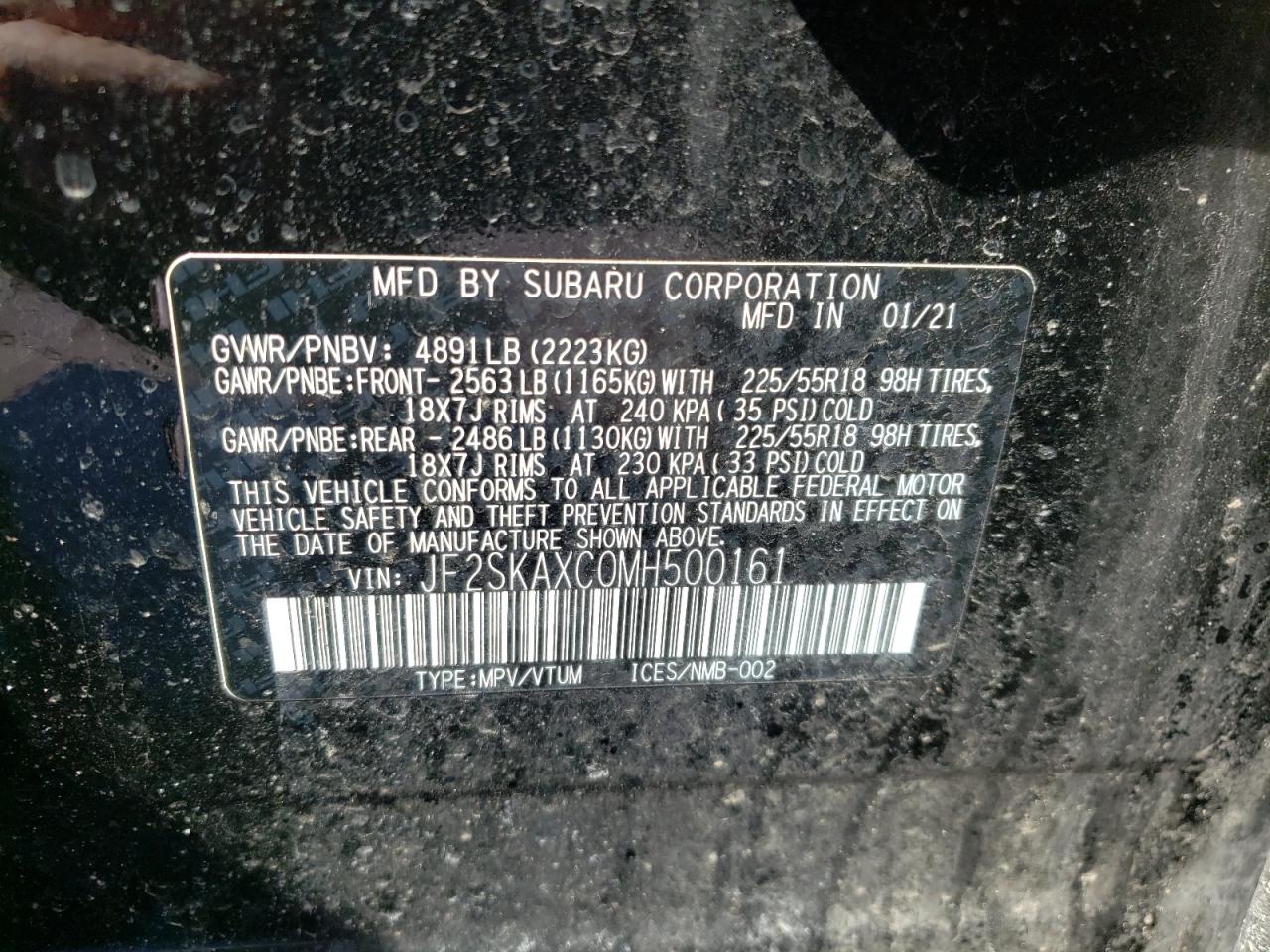Photo 10 from auction – 2021 SUBARU FORESTER T with VIN JF2SKAXC0MH500161