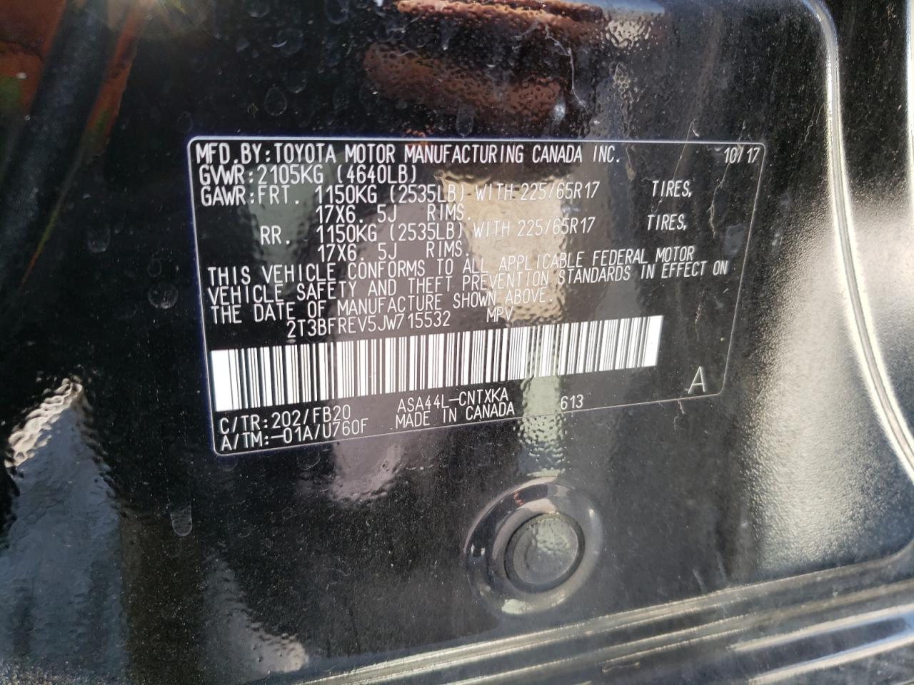 Photo 10 from auction – 2018 TOYOTA RAV4 LE with VIN 2T3BFREV5JW715532