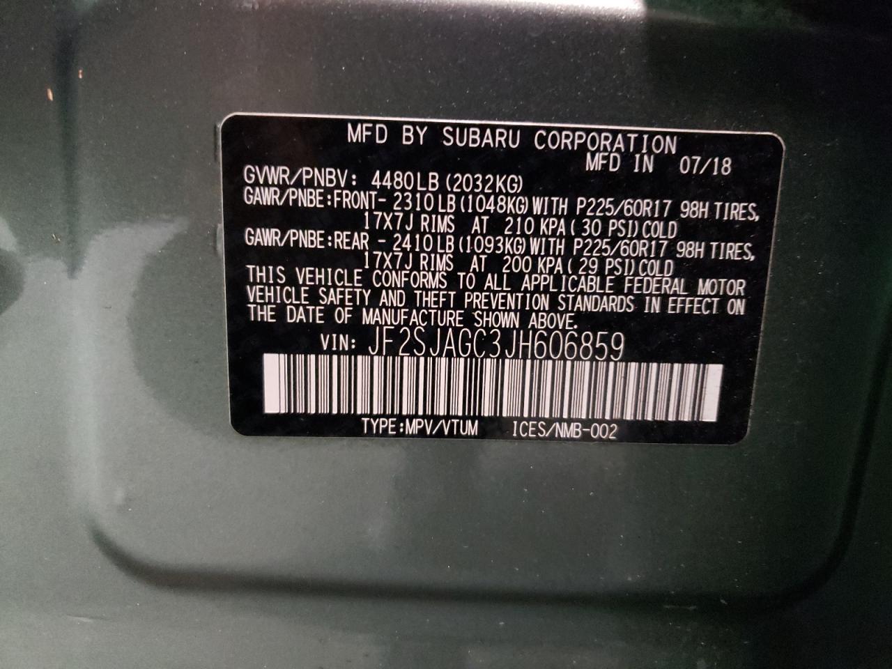 Photo 10 from auction – 2018 SUBARU FORESTER 2 with VIN JF2SJAGC3JH606859