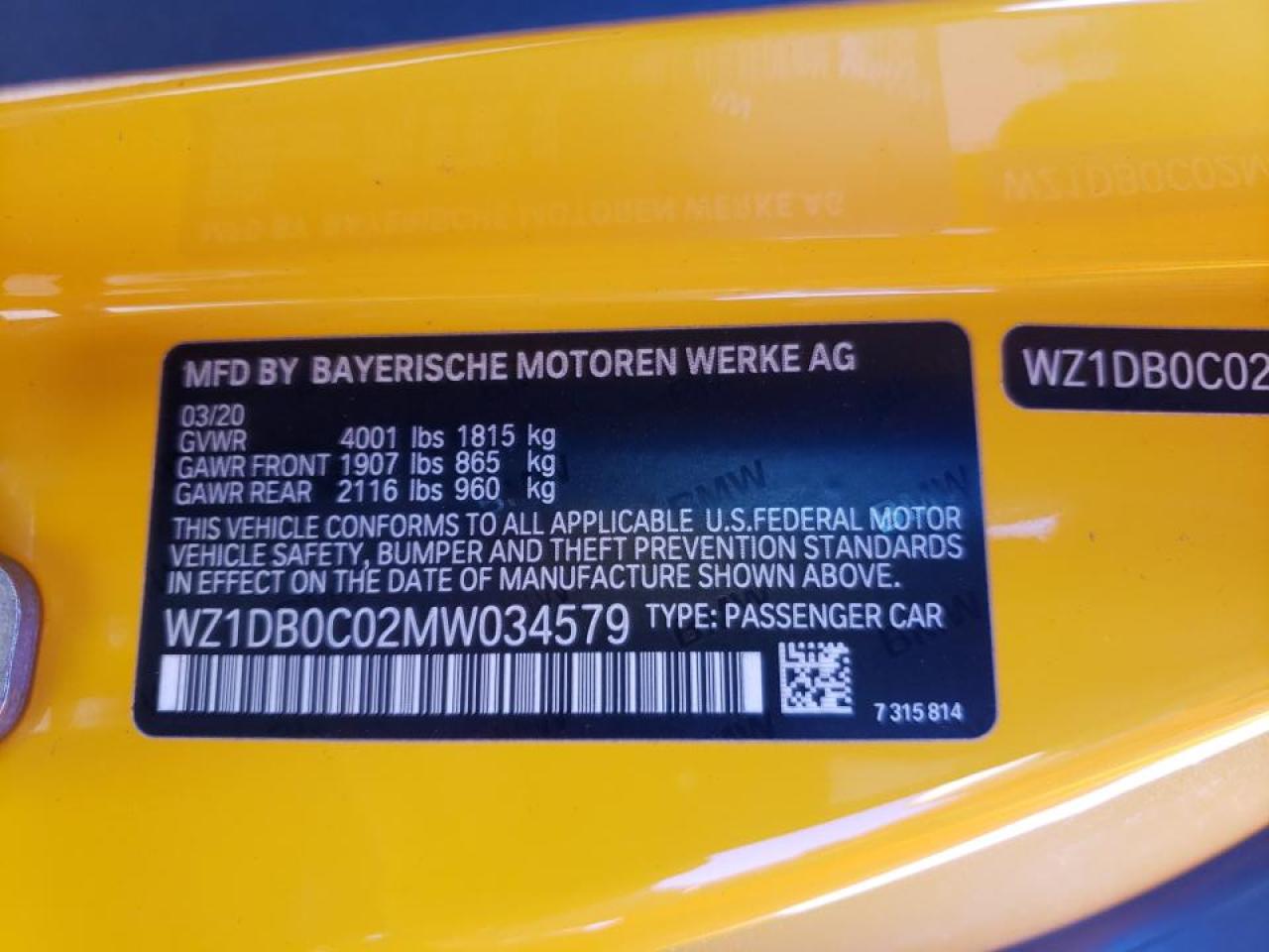Photo 10 from auction – 2021 TOYOTA SUPRA BASE with VIN WZ1DB0C02MW034579