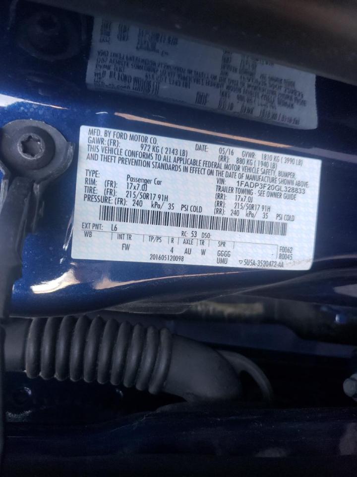 Photo 10 from auction – 2016 FORD FOCUS SE with VIN 1FADP3F20GL328833