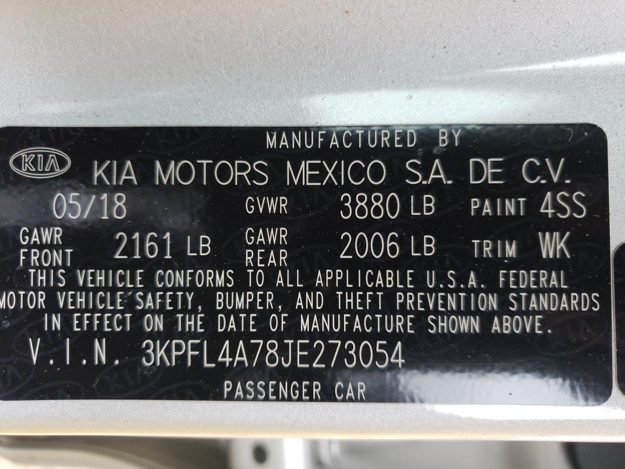 Photo 10 from auction – 2018 KIA FORTE LX with VIN 3KPFL4A78JE273054